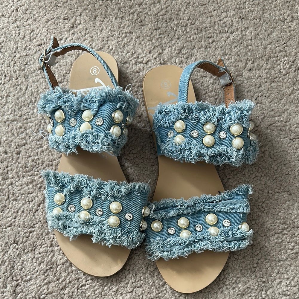 Denim Pearl Embellished Sandals